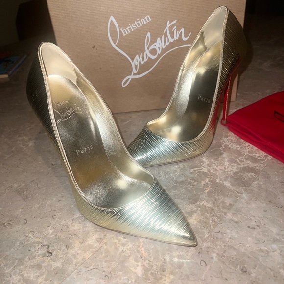 NIB Christian Louboutin So Kate 120 Platine Champagne Gold Calf Metallic Pumps - Picture 3 of 12